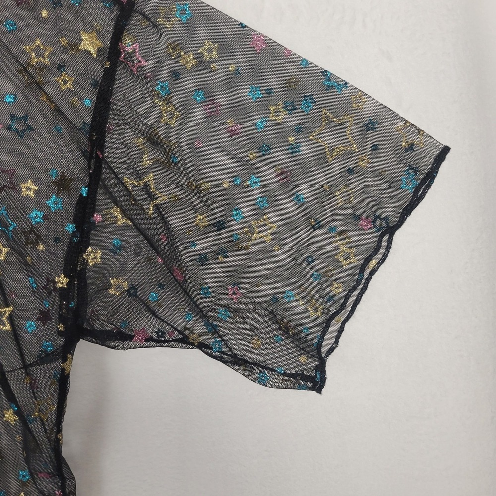 Hot Topic Black Glitter Star Sheer Kimono XS Open Front Celestial Whimsigoth - Picture 7 of 10